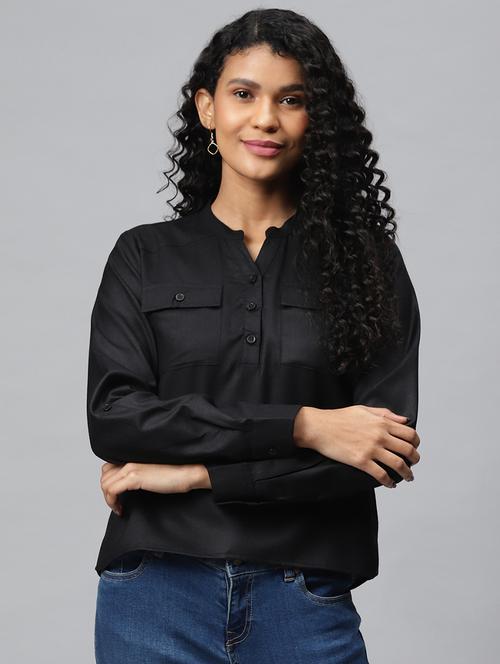 mandarin neck solid top  - 17547737 - Very Small Image - 1