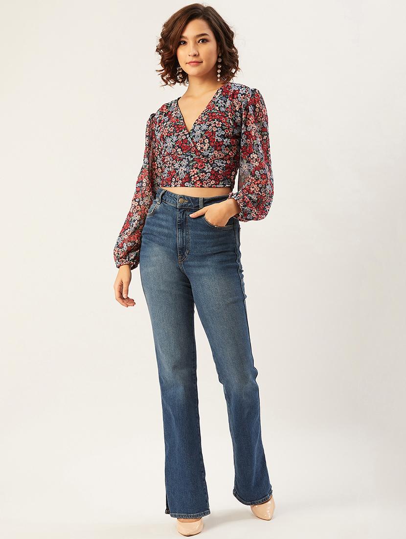 women's crop v neck top - 17555835 - Standard Image - 3