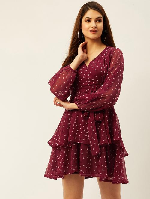 women polka doted puff sleeves layered dress - 17568652 - Standard Image - 0