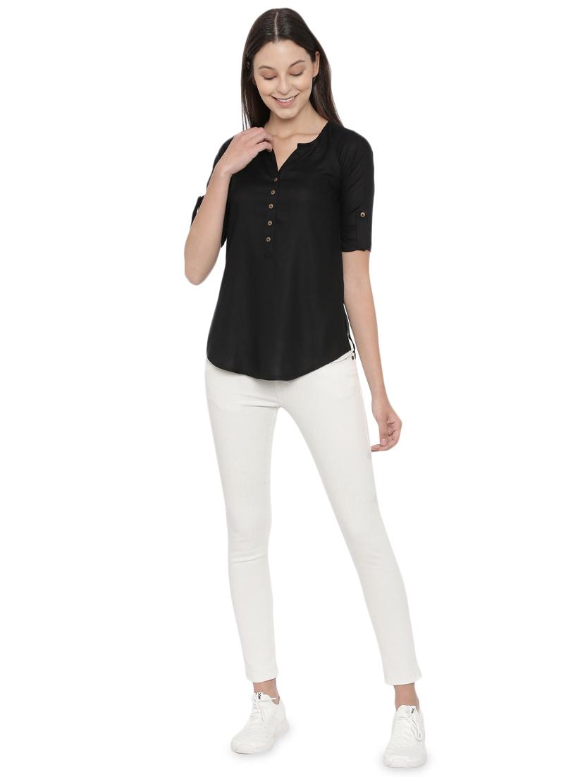 women's straight notch neck top - 17571431 - Standard Image - 3