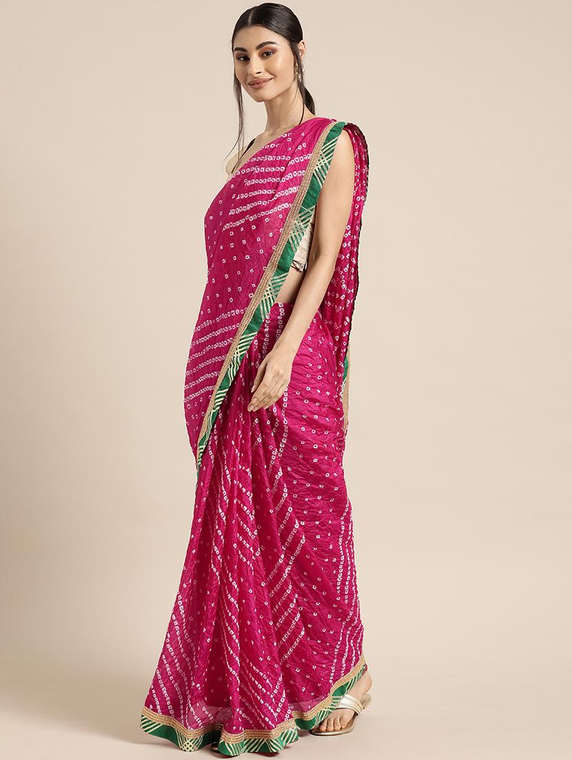 women's bandhani pink colored saree with blouse - 17583801 -  Zoom Image - 0