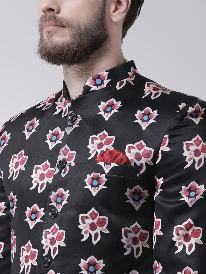 black printed bandhgala casual blazer - 17585850 - Zoom Image - 4
