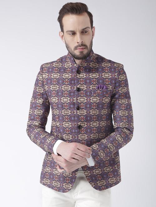 multi colored printed bandhgala casual blazer - 17585861 - Standard Image - 0