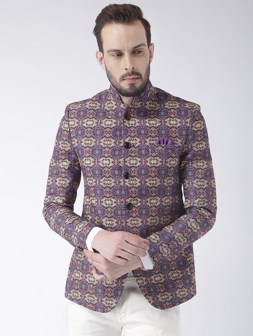 multi colored printed bandhgala casual blazer - 17585861 -  Standard Image - 0