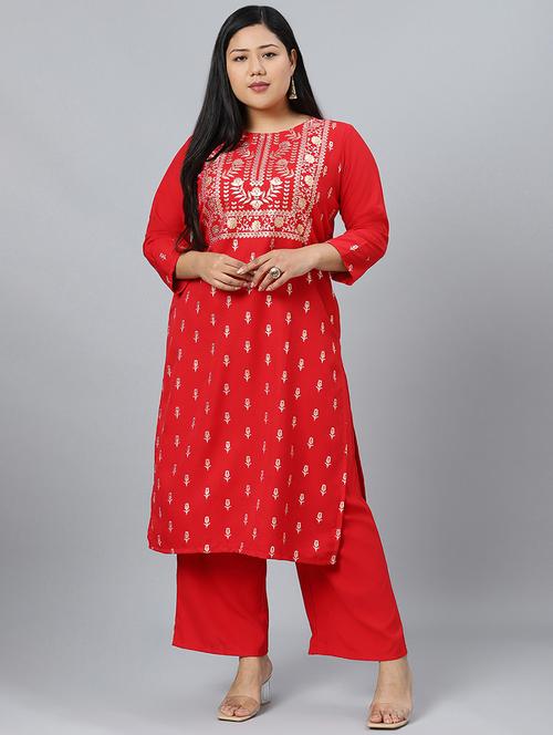 red rayon kurta palazzo  set - 17594673 - Very Small Image - 1