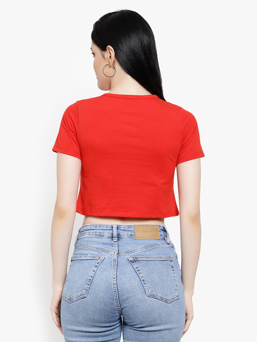 women's crop round neck t-shirt - 17596217 - Standard Image - 3