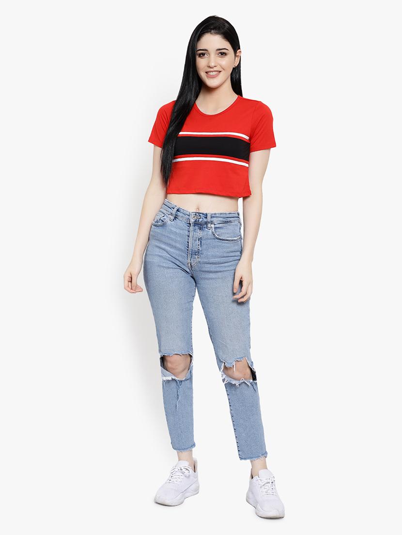 women's crop round neck t-shirt - 17596217 - Standard Image - 4