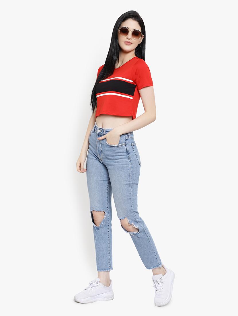 women's crop round neck t-shirt - 17596217 - Standard Image - 5