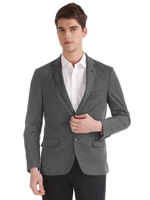 grey self design single breasted formal blazer - 17597847 - Very Small Image - 1