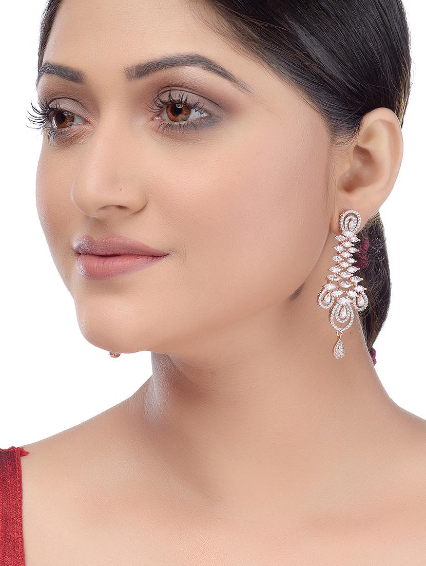 rose gold plated american diamond studded earrings - 17599971 - Standard Image - 3