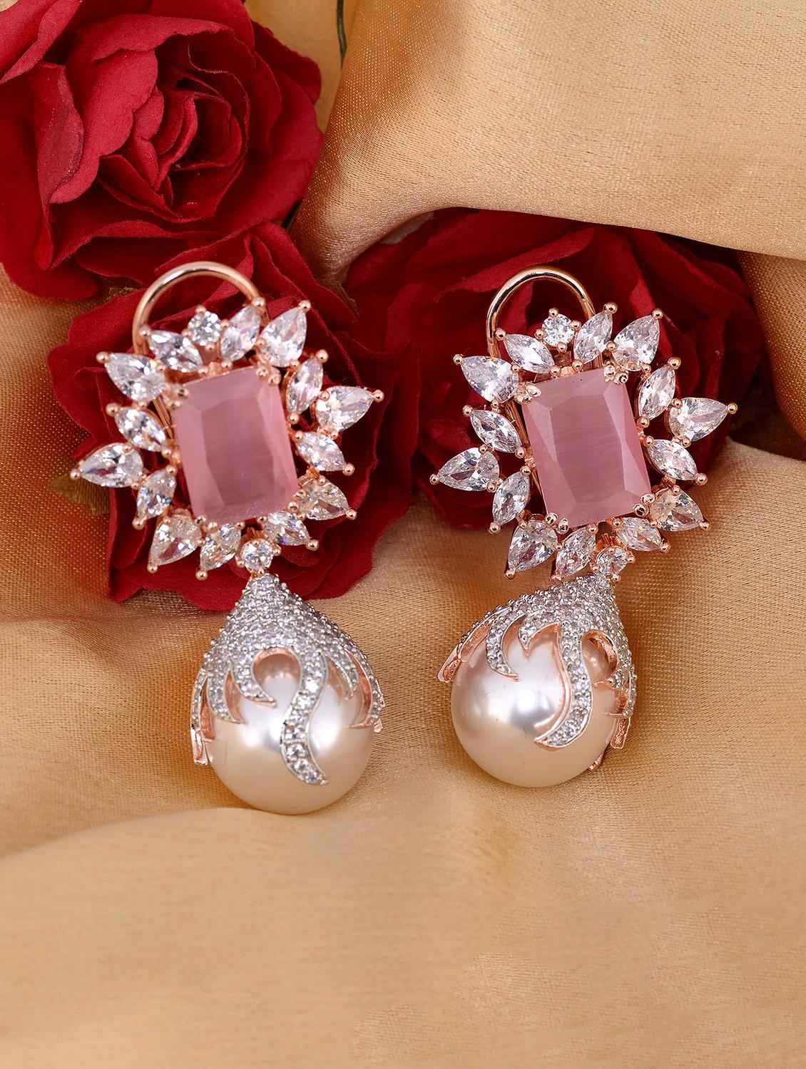 pink pearl studded drop earrings - 17599976 - Zoom Image - 0