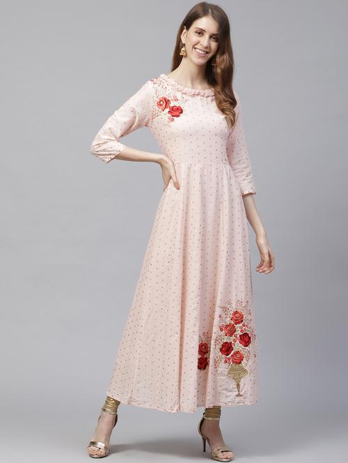 peach cotton anarkali kurta - 17611368 - Very Small Image - 1