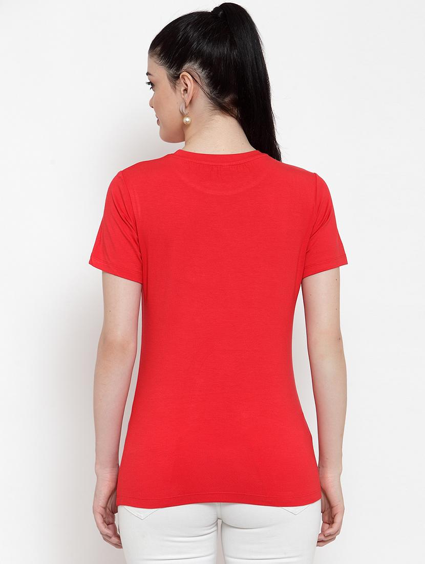 women's chest print round neck t-shirt - 17621261 - Standard Image - 2