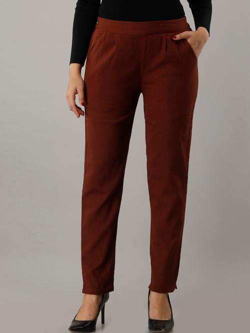 women solid mid rise cigarette pants - 17649874 - Standard Image - 0