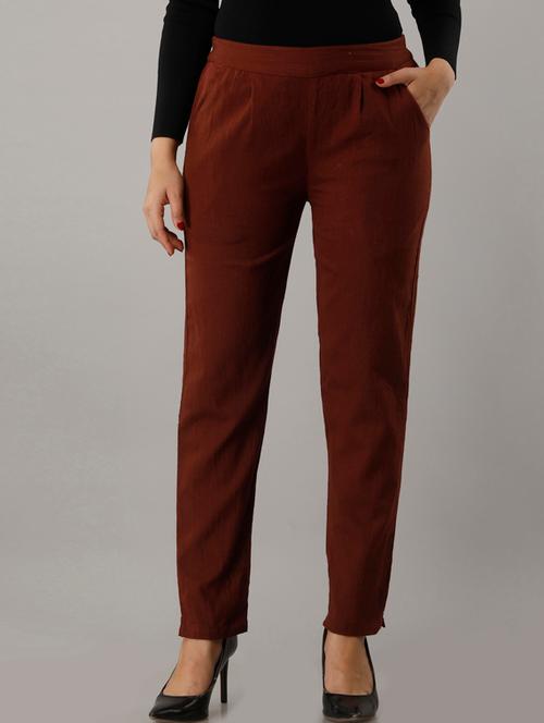 women solid mid rise cigarette pants  - 17649874 -  Standard Image - 0