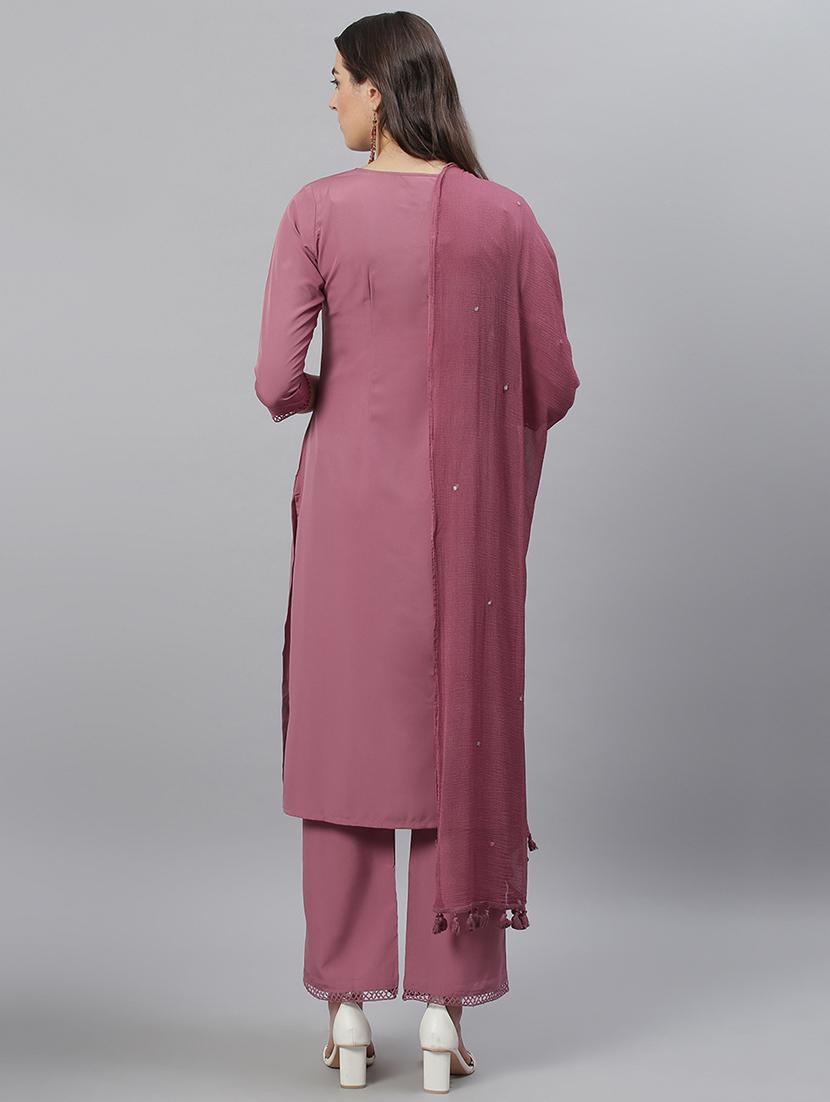 purple kurta palazzo set with dupatta - 17668693 - Zoom Image - 2