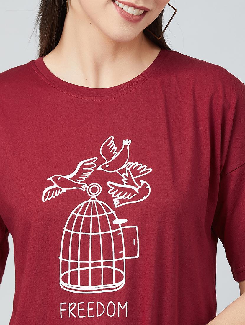 women's chest print round neck t-shirt - 17671443 - Standard Image - 5