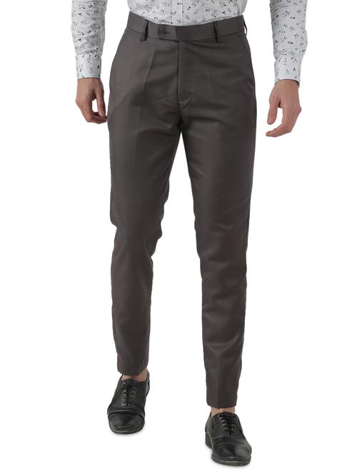 grey solid flat front formal trouser - 17684822 - Standard Image - 0