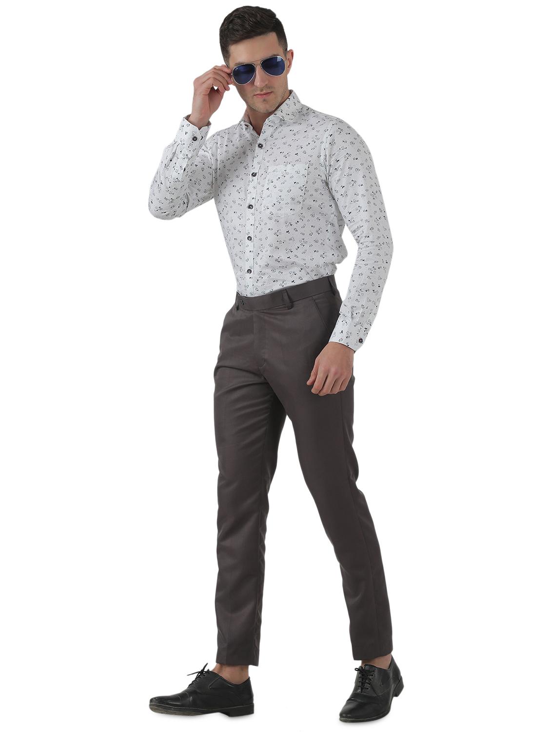 grey solid flat front formal trouser - 17684822 - Standard Image - 3