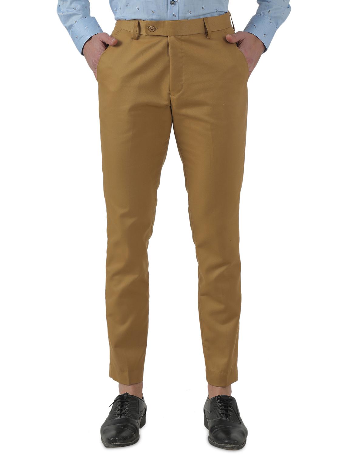 men brown solid flat front formal trouser