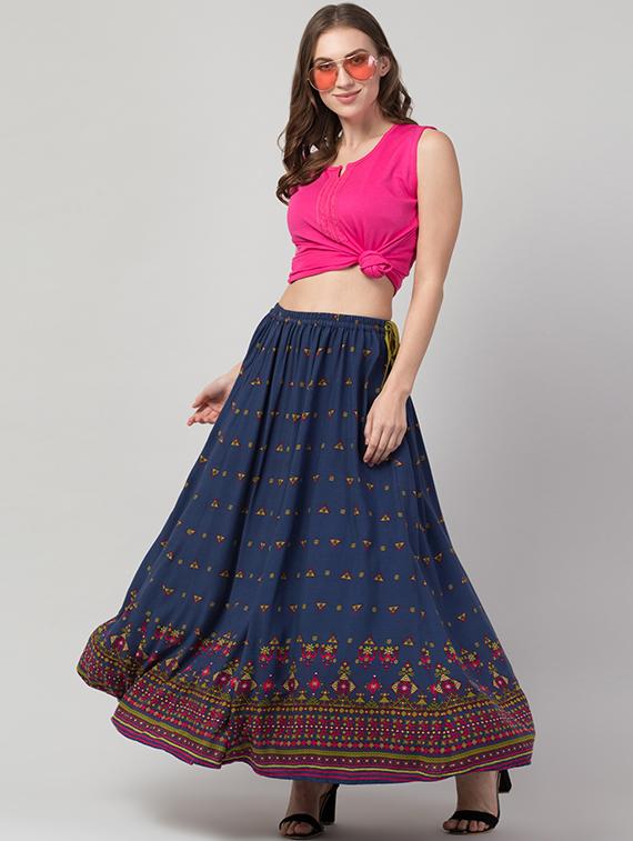 blue printed flared skirt - 17684829 - Standard Image - 3