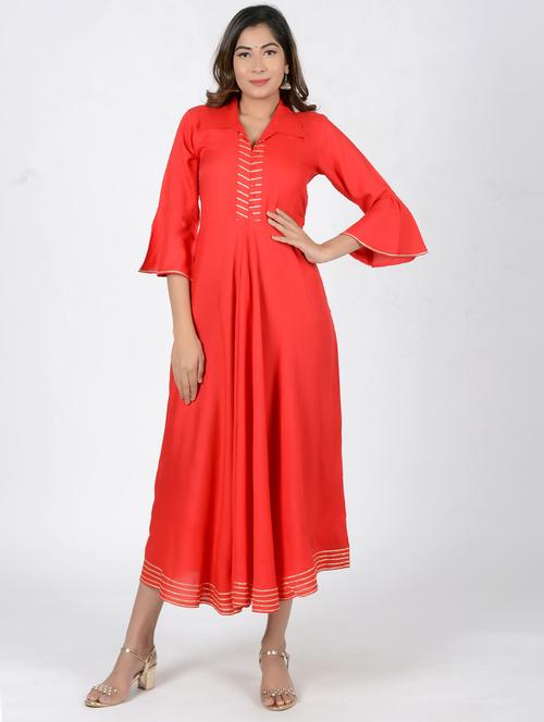 red rayon fit & flare gown - 17687580 - Very Small Image - 1