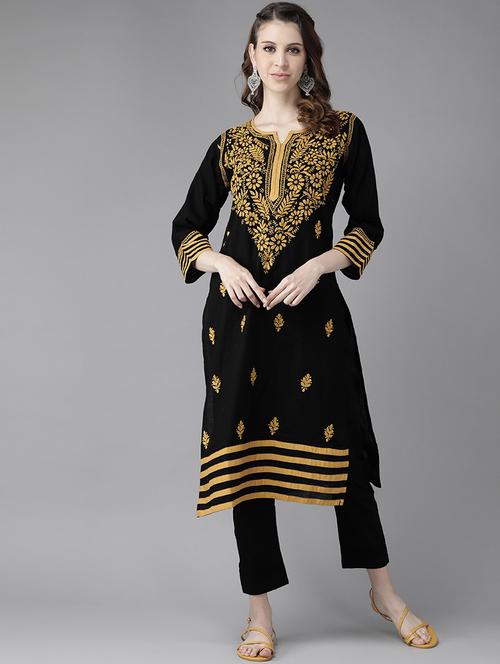 ada hand-embroidered black chikankari kurta pant set - 17687588 - Very Small Image - 1