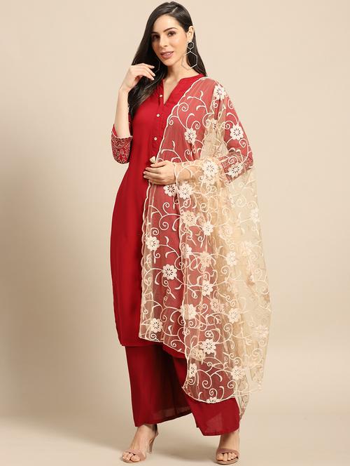 beige net dupatta - 17693341 - Very Small Image - 1