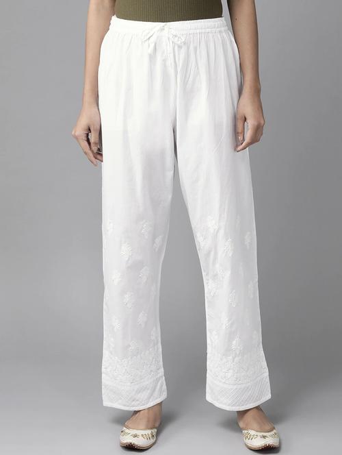 ada hand-embroidered white chikankari tapered pant - 17694800 - Very Small Image - 1