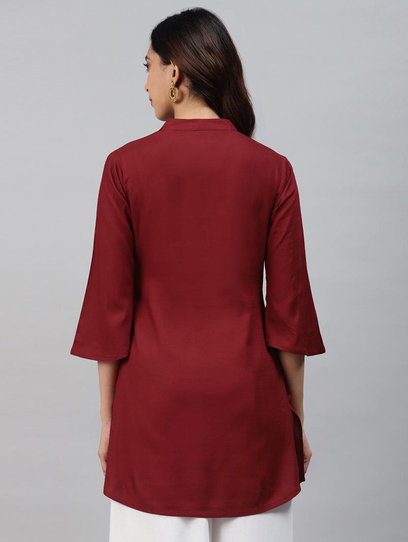 maroon rayon straight kurti - 17714705 - Standard Image - 2