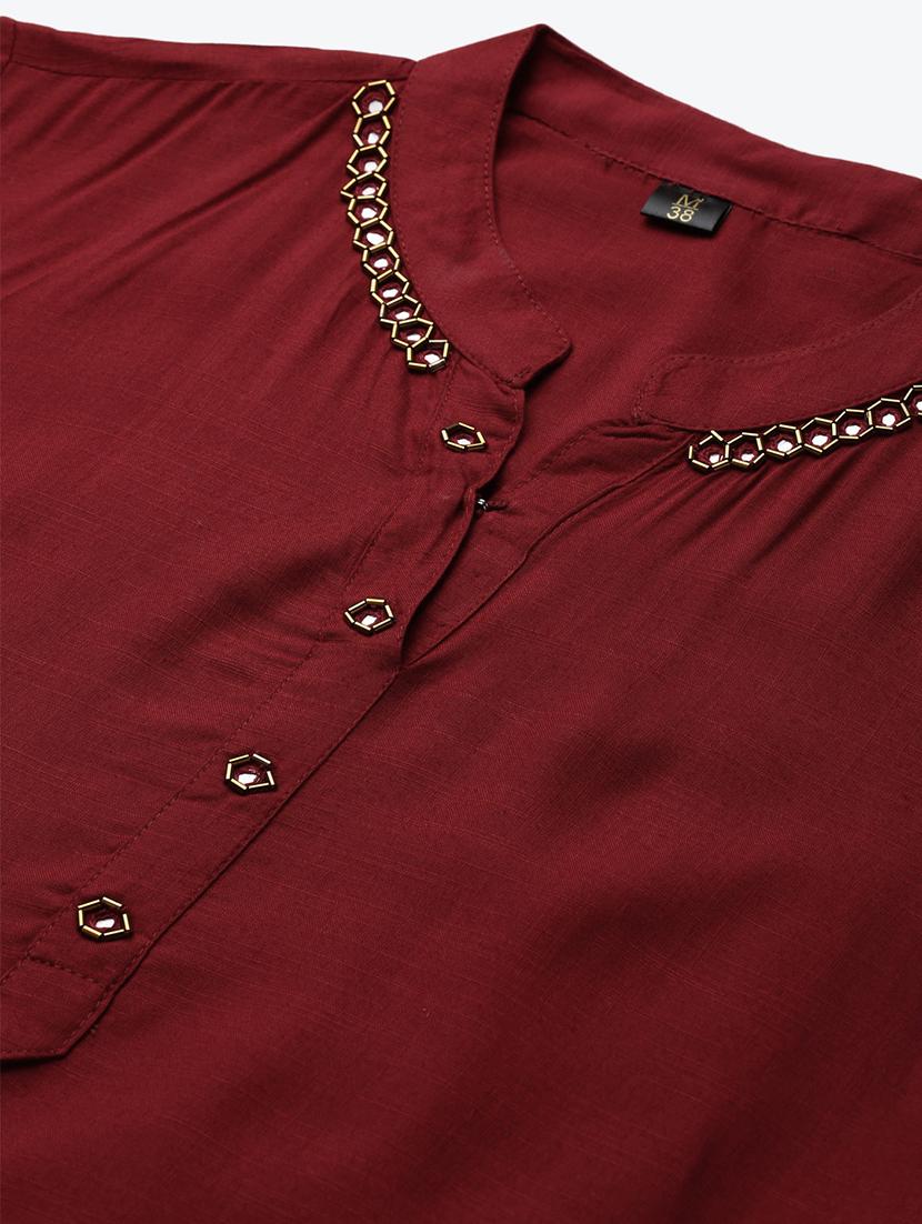 maroon rayon straight kurti - 17714705 - Standard Image - 4
