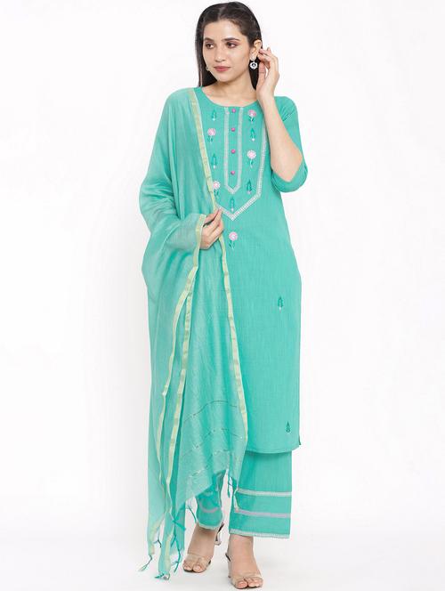 women three quarter sleeve kurta pant with dupatta set - 17714838 - Standard Image - 0