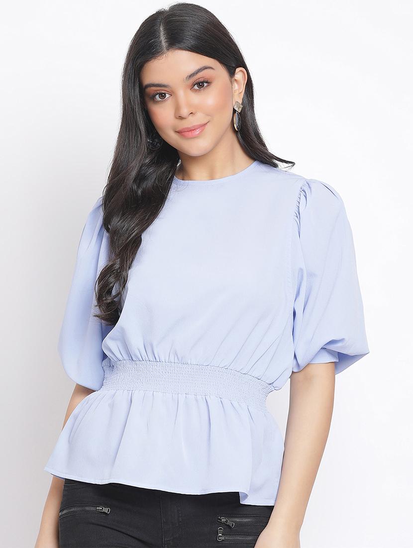 puff sleeves peplum top - 17715561 - Zoom Image - 0