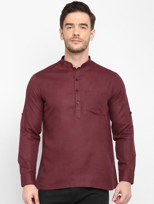 maroon solid short kurta - 17718765 - Very Small Image - 1