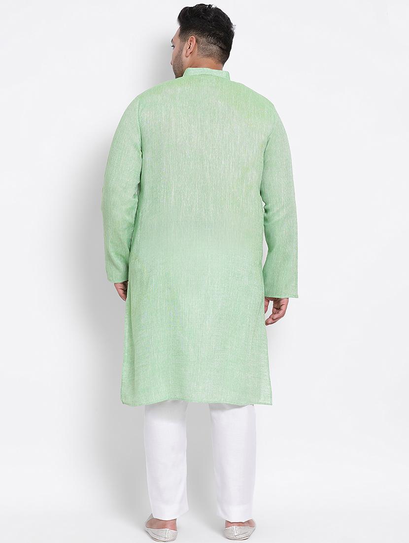green solid linen kurta pyjama set - 17718904 - Standard Image - 3