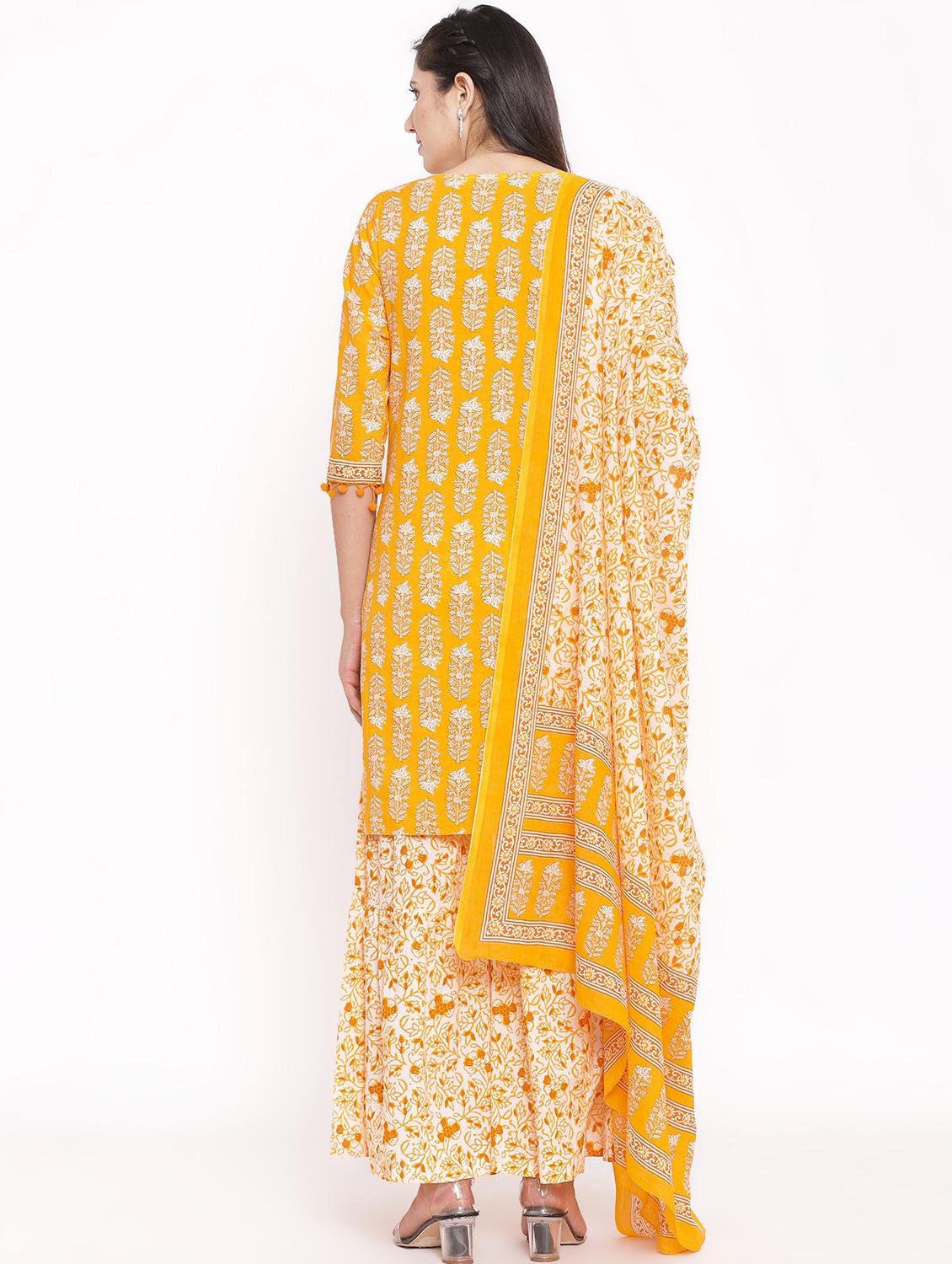 yellow cotton blend kurta sharara set - 17727196 - Standard Image - 2