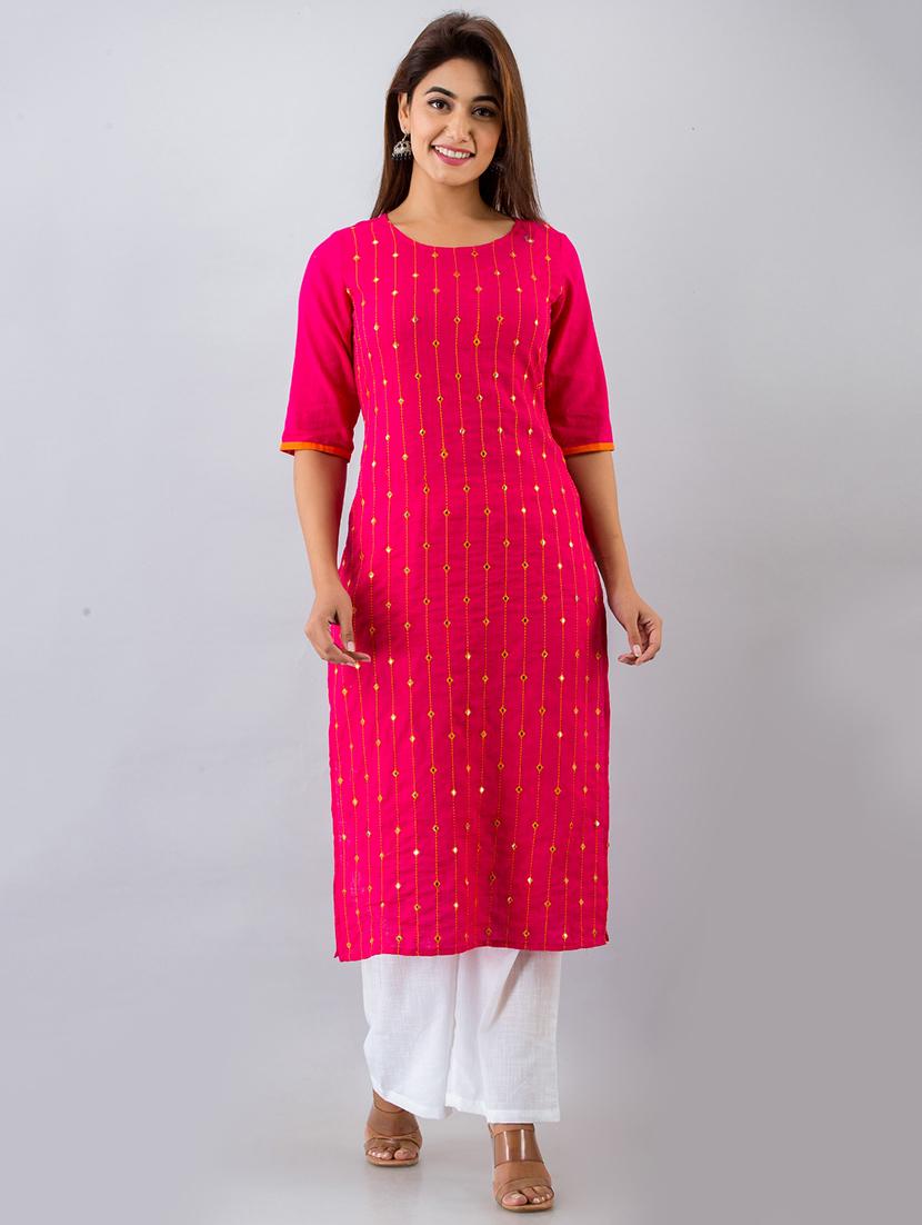 pink cotton blend kurta palazzo  set - 17727205 -  Zoom Image - 0