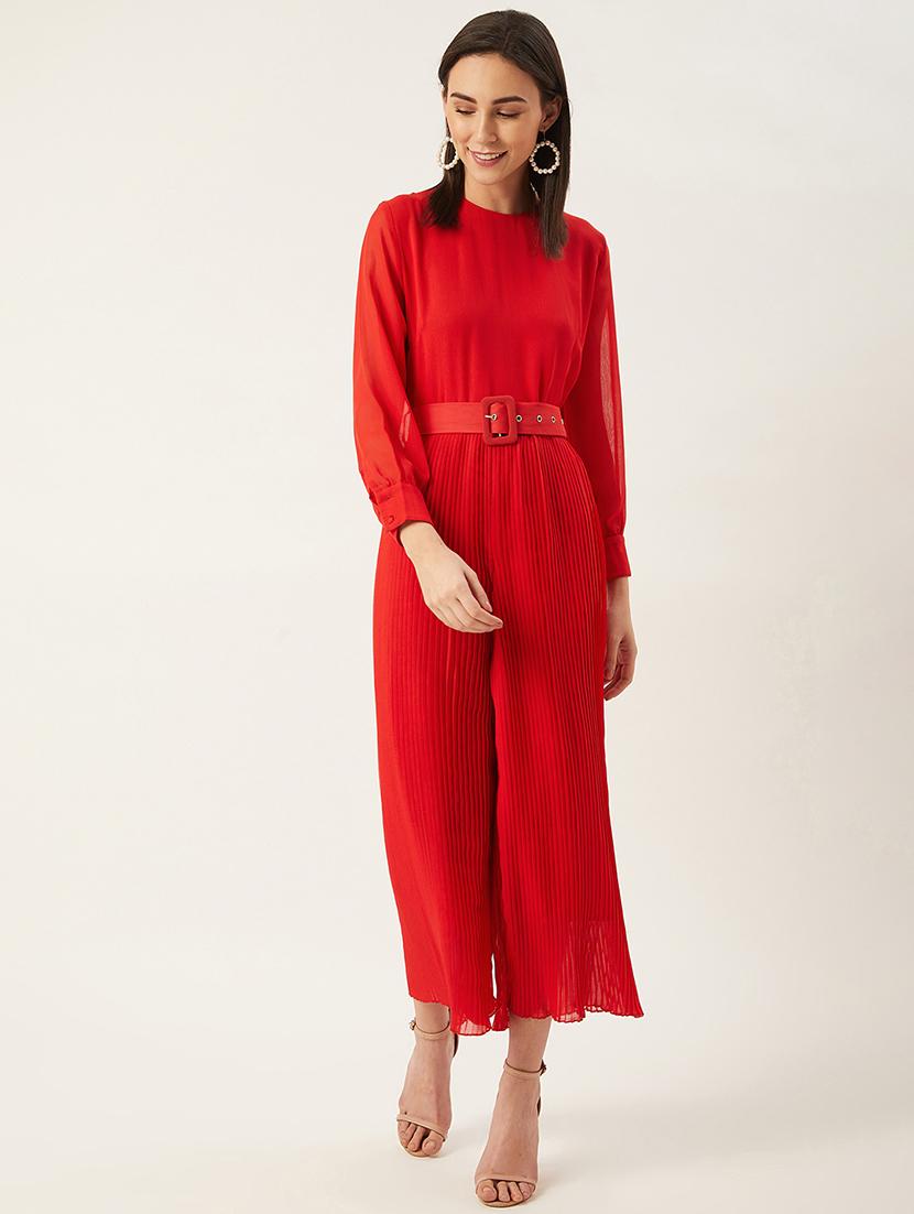 red solid 3/4 jumpsuit