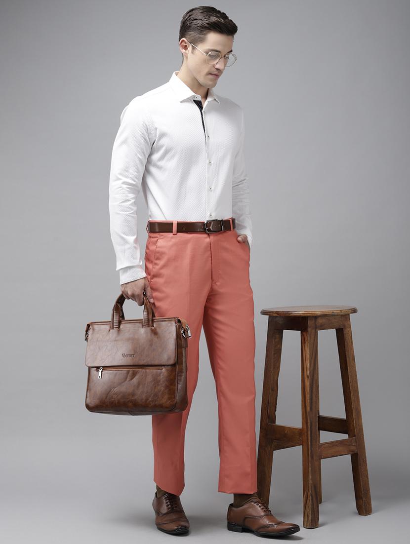 peach solid flat front formal trouser - 17733809 - Zoom Image - 3