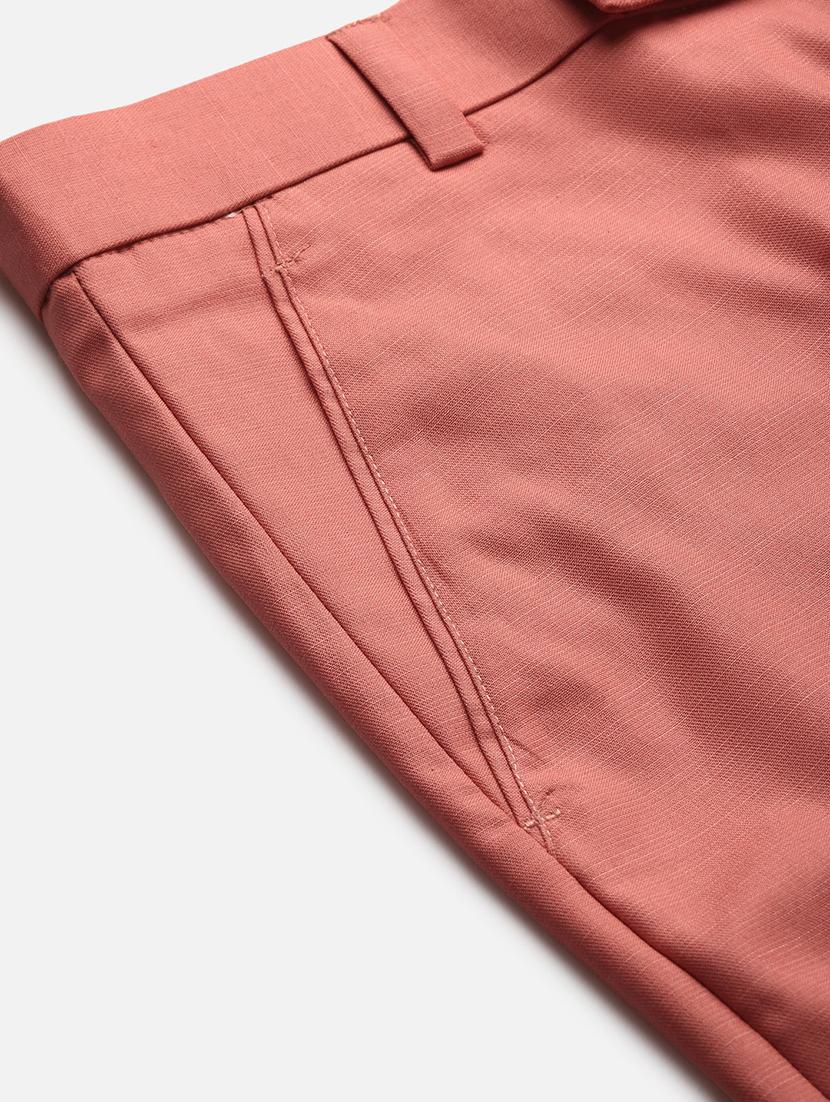 peach solid flat front formal trouser - 17733809 - Standard Image - 4
