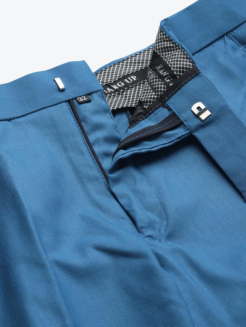 blue solid flat front formal trouser - 17733812 - Standard Image - 4