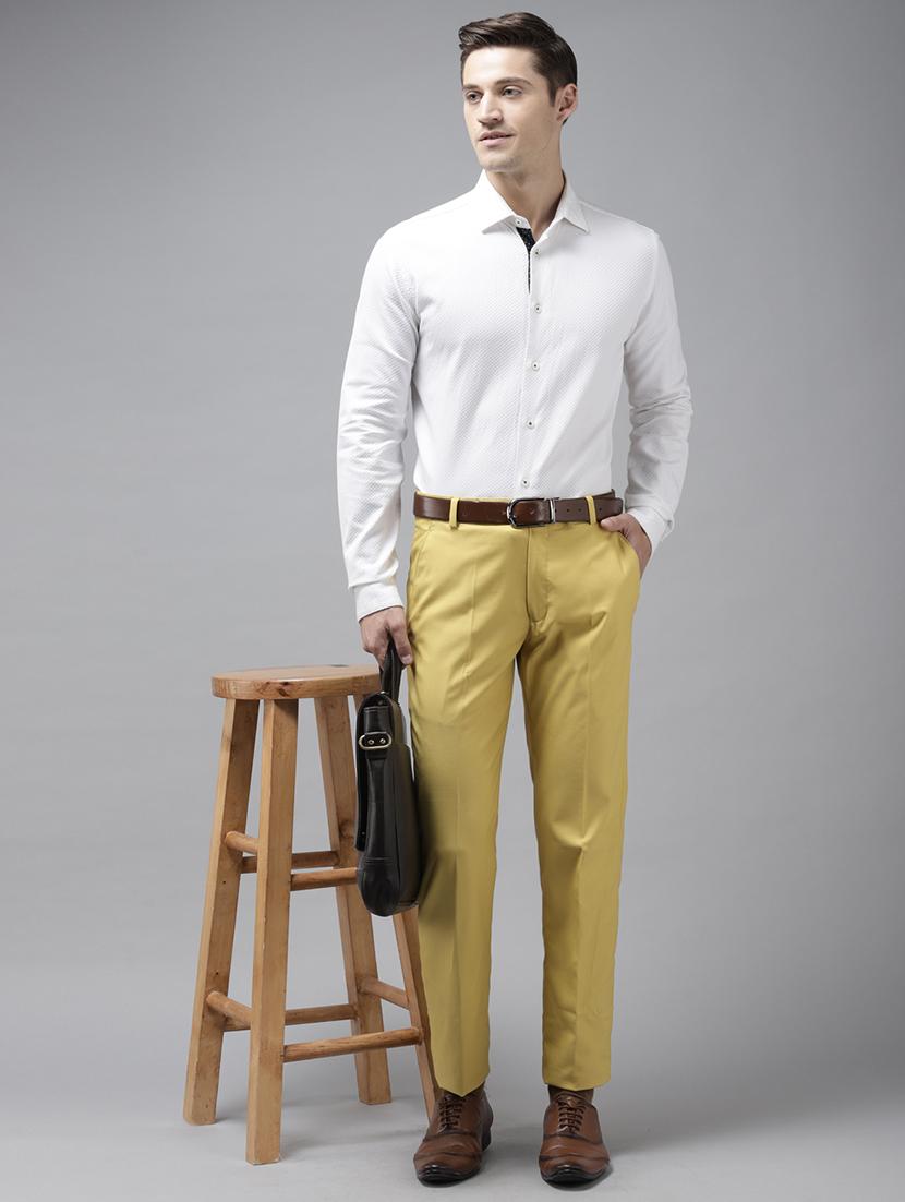 yellow solid flat front formal trouser - 17733815 - Zoom Image - 3