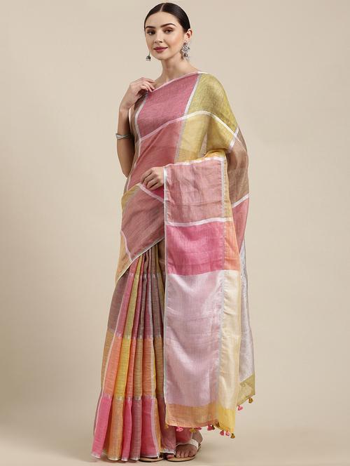 color block bhagalpuri saree with blouse - 17740341 - Very Small Image - 1