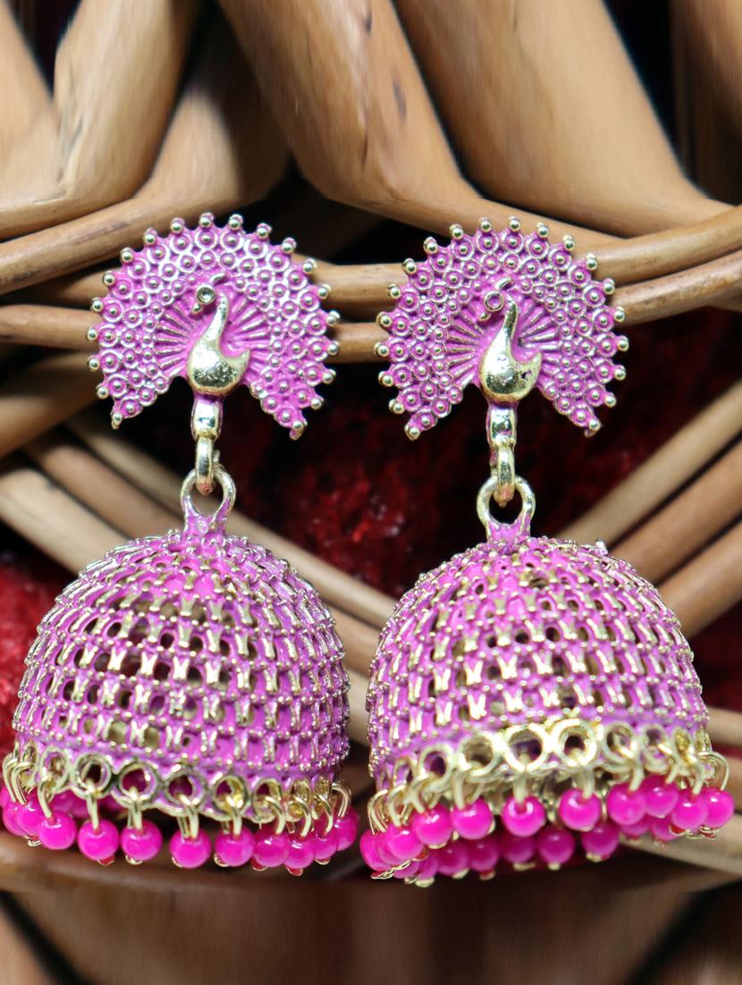 pink tone jhumka earring - 17760450 -  Zoom Image - 0