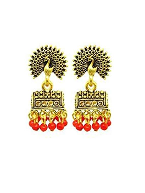 happy stoning 12 pairs of traditional peacock inspired jhumki - 17760471 - Standard Image - 2
