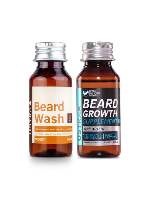 ustraa beard growth supplement - 60ml and ustraa beard wash woody - 60ml - 17765322 - Very Small Image - 1