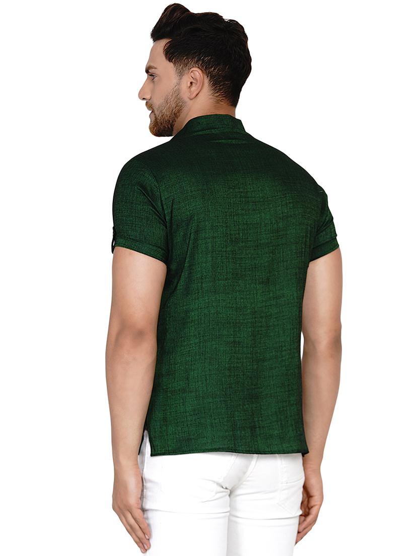 bottle-green solid short kurta - 17779422 - Zoom Image - 2
