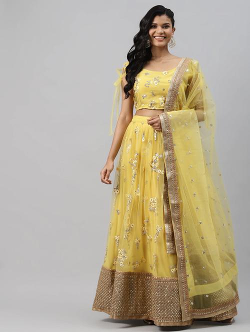 mellow yellow net flared lehenga - 17806016 - Very Small Image - 1