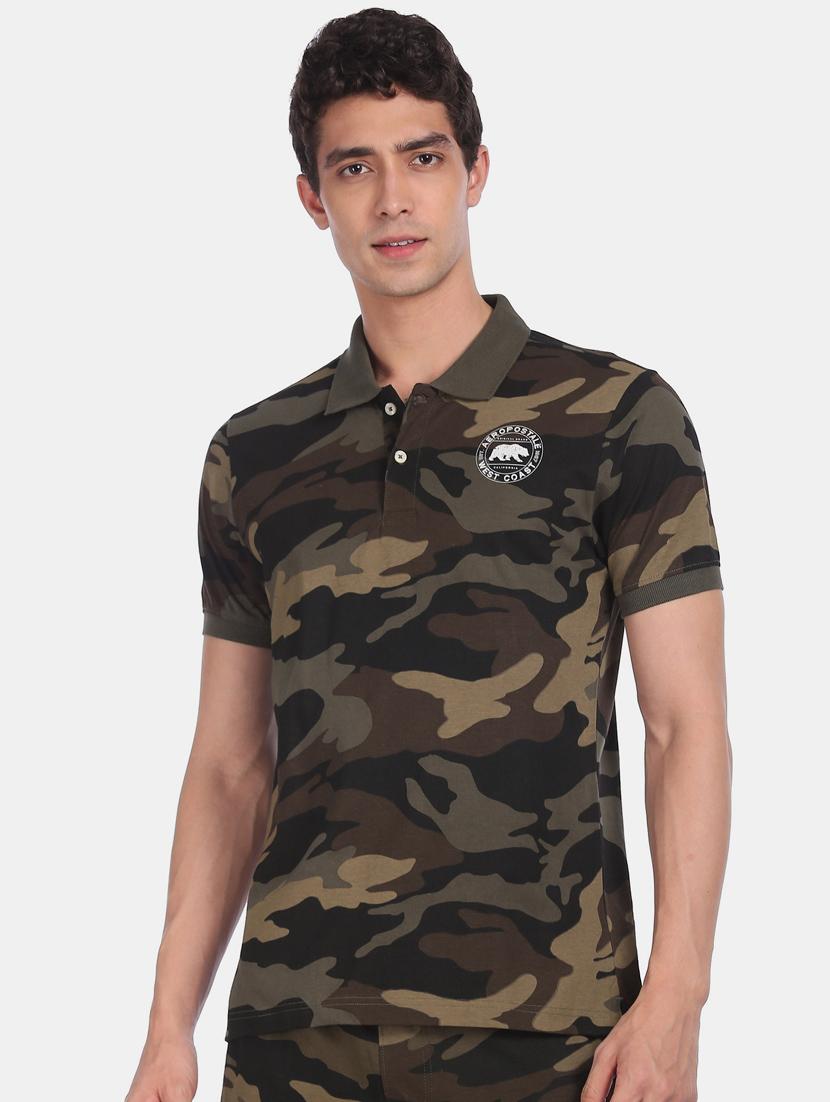 olive green camouflage polo t-shirt