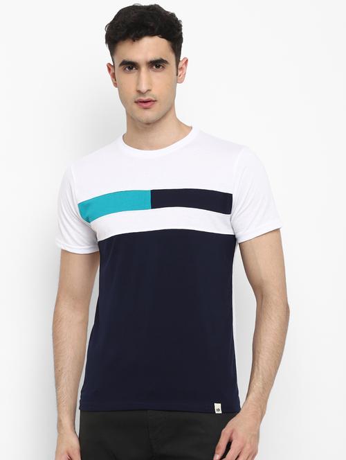navy blue color block cut & sew t-shirt - 17823611 - Standard Image - 0